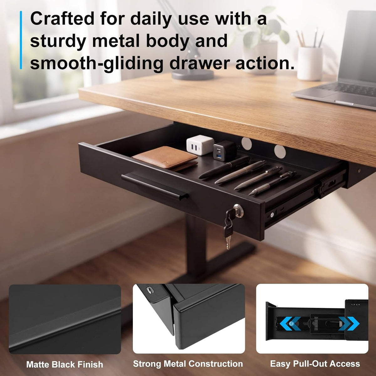 Menkxi 20'' x 9'' Under Desk Drawer Slide Out Storage Organizer, Black
