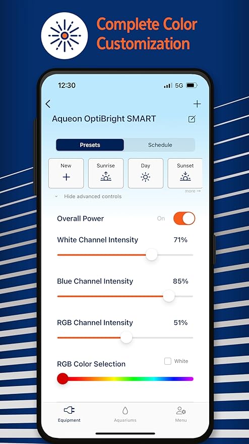 Coralife Fish Tank Aquarium Seascape WiFi/Bluetooth Smart LED Light Fixture, 30-36"