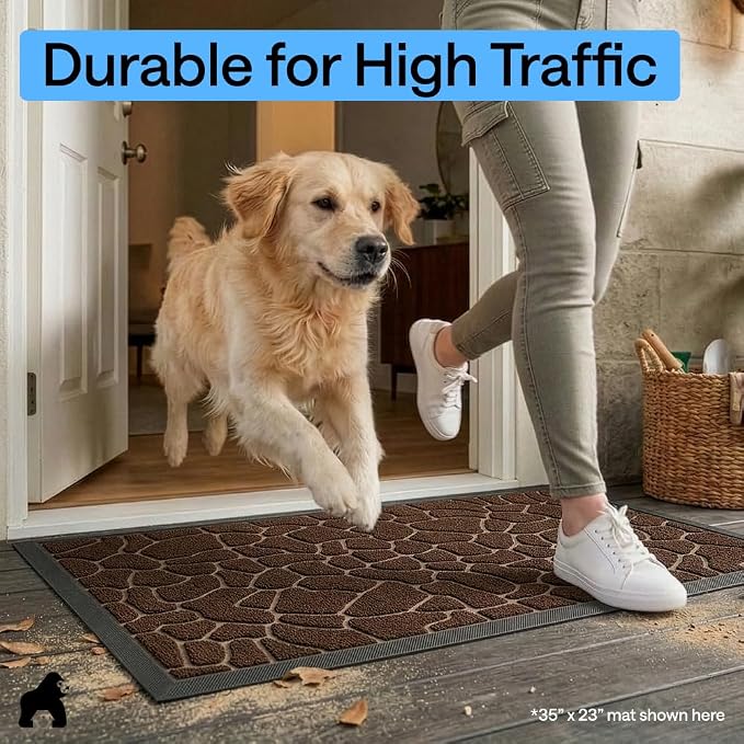 GORILLA GRIP 100% Waterproof All-Season WeatherMAX Doormat, US Designed Natural