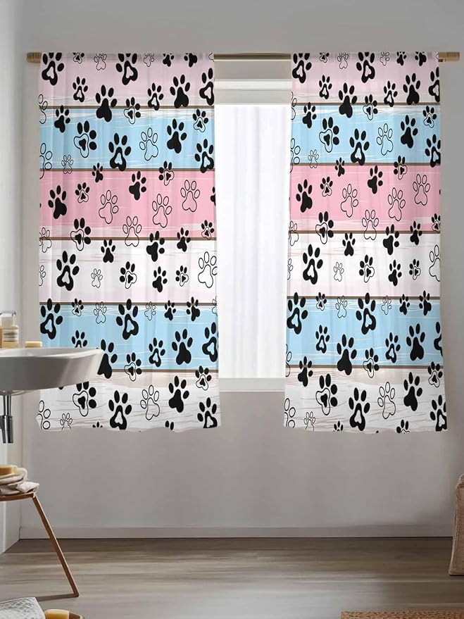 Sheer Curtains 72 Inches Long, Vintage Farmhouse Wooden Grain Privacy Voile