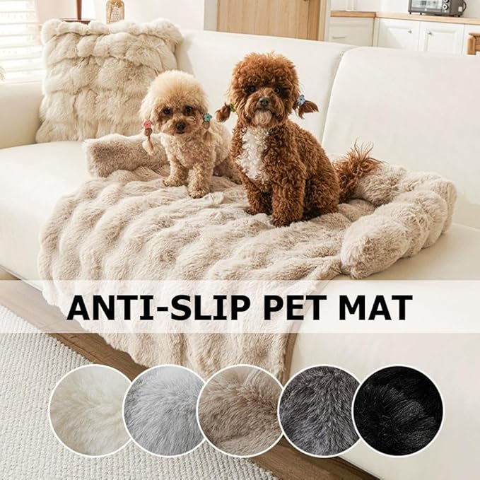 Waterproof Throw Blanket For Dogs & Indoor Cats,Dog Pad Washable Removable Couch Cover,Plush Long Fur Mat with Non Slip Silicone Base,Furniture Protector Gift for New Pet Parents,29.5"x29.5" (White)