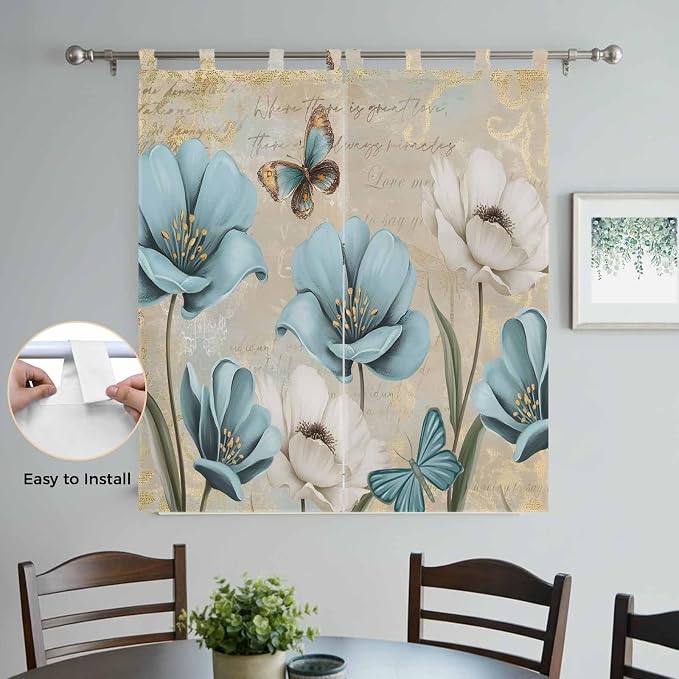 Spring Flowers Living Room Curtains 84 Inch Length, Window Curtains Tab Top