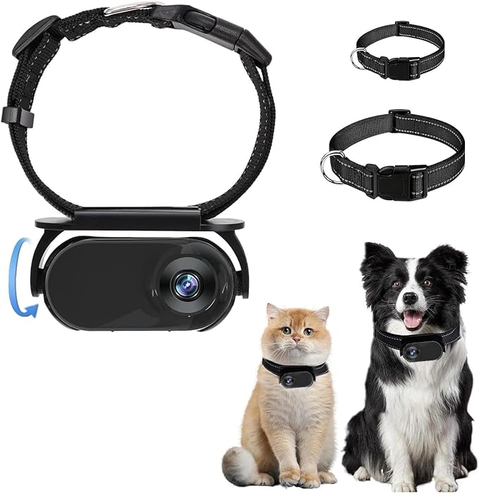 Jiawu Cat Collar Camera, HD 1080P Pet Camera Collar, 120° Wide Angle Dog Collars, Mini Sport Action Cameras, Portable Cameras for Cats, Dogs, Outdoor, Inoor (Black)