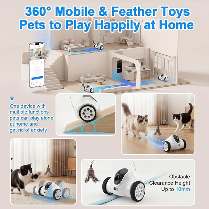 Pet Robot Camera,Movable Robot Pet Cam Indoor with Phone APP,Long Distance on Wheels,Home Security Robot 720P Cat Camera Night Vision,2-Way Talk WiFi Cam Pet with 2.4G