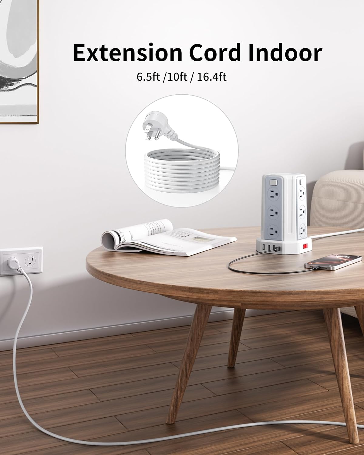 Power Strip 10 Ft Extension Cord with 12 AC Multiple Outlets 4 USB (1 USB C), SMALLRT Power Strip Tower Desktop Charging Station for Home Office College Dorm Essentials