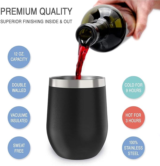 CHILLOUT LIFE 12 oz Stainless Steel Wine Tumblers 4 Pack