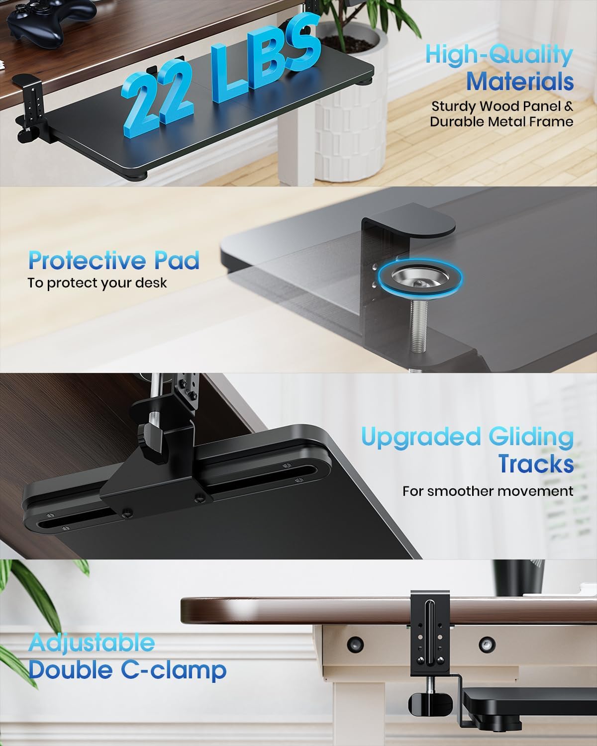 Large Keyboard Tray Under Desk, Pull Out Keyboard & Mouse Tray for Typing