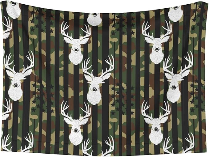 Reversible Pet Blanket for Easy Cleaning Maintenance, Cool Deer Camo Camouflage American Flag Hunting Black, Double Sided Plush Dot Design Means Double Use Between Washes for Convenience