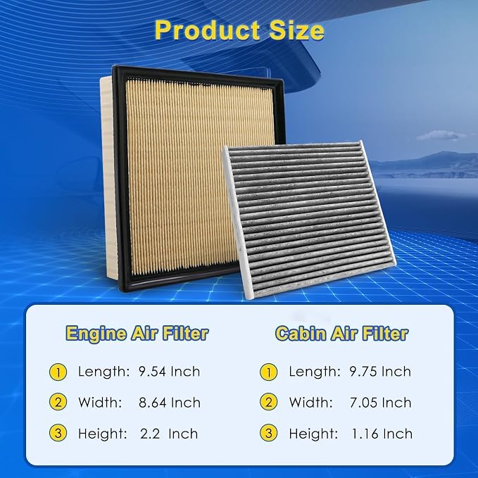 Cabin & Engine Air Filter Kit Fits 2024-2025 Tacoma L4 2.4L, Replacement
