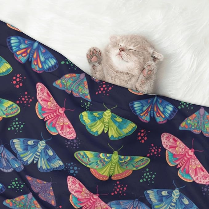 Two Sided Plush Pet Blanket for Warmth Comfort, Colorful Butterflies, Reversible Throw with Cozy Nubby Side for Chilly Nights Napping Spots Around House