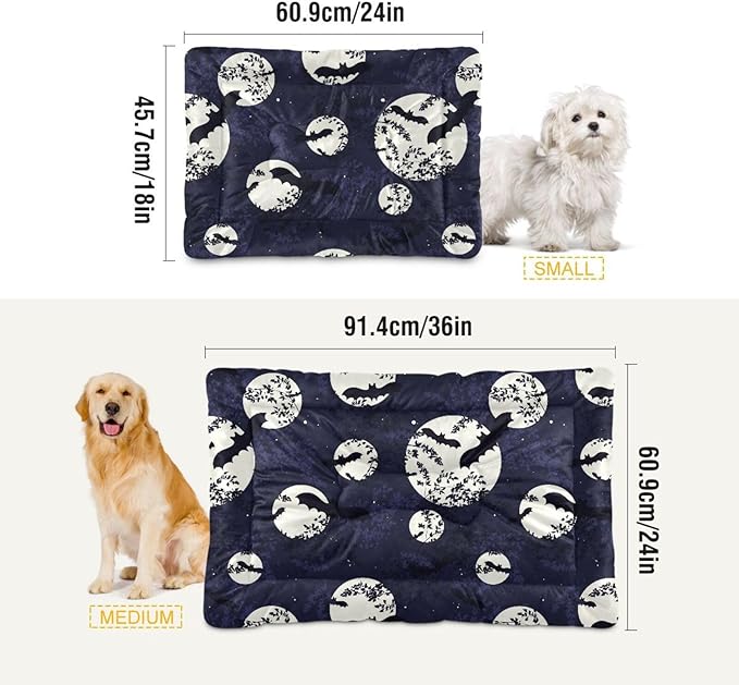 Pet Bed Halloween Bat Moon Dog Bed Mat Absorbing Non Slip Pad Pet Sleeping Mat for Small, Medium, and Large Dogs Puppy Cat 36 in x 24 in
