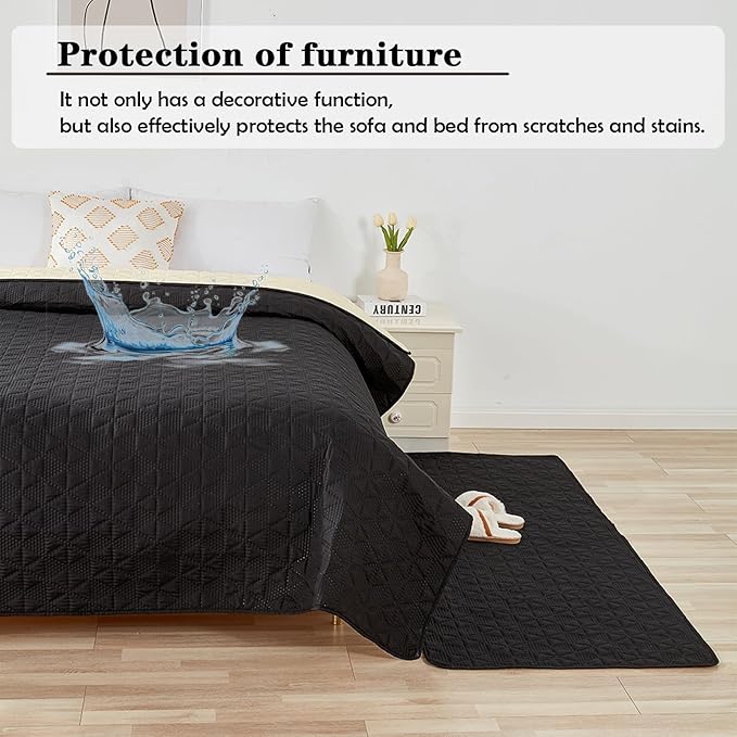 Waterproof Dog Bed Cover Pet Blanket, Soft Pet Couch Covers for Sofa Washable, Bed Couch Sofa Furniture Protector for Puppy Cat Kids (Black,130 * 210 CM)