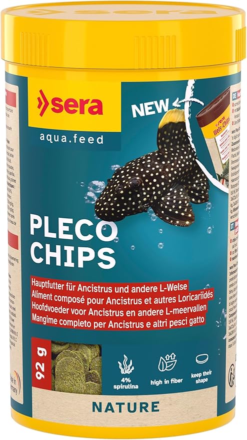 sera Catfish Chips Nature 3.4oz/0.21lbs | Premium Fish Food for Ancistrus & Plecos | High Fiber | No Dyes & Preservatives | Supports Digestion & Promotes Healthy Growth | Ideal for Bottom Feeders