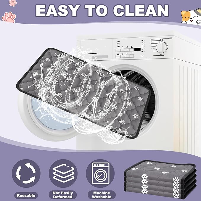Riakrum 4 Pack Self Heating Cat Bed Pad Self Warming Pet Dog Mat Non Slip Washable Cat Kennel Crate Pad with Storage Bag for Indoor Outdoor Small Medium Dog Kitten(23 x 35 Inches)