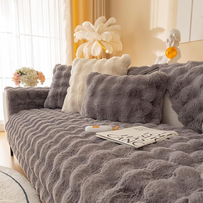 Couch Covers For Dogs,Funny Fuzzy Pet Couch Cover,Plush Solid Colour Non-Slip Couch Cover,Big Dog Bed Blanket, Washable Soft Plush Throw Protector For Bed Couch Car Sofa (35.43x70.87in, Dark Grey)
