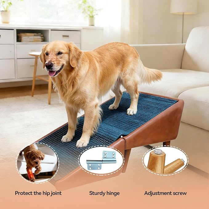 Dog Ramp for Dogs and Cats, 16" W 2-in-1 Split Ottoman Dog steeps for Bed,Solid Wood, Gentle 23 Incline, Foldable Pet Stairs for Large and Small Dogs (Brown)