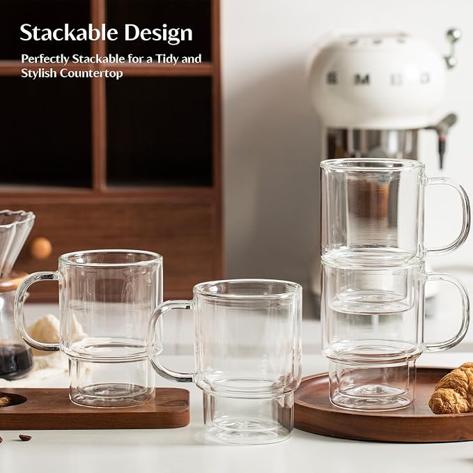 INSETLAN 16oz Double Wall Glass Coffee Mugs Set of 2, Insulated Borosilicate