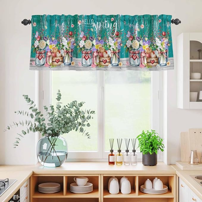 Spring Flowers Kitchen Curtains Set 3 Piece