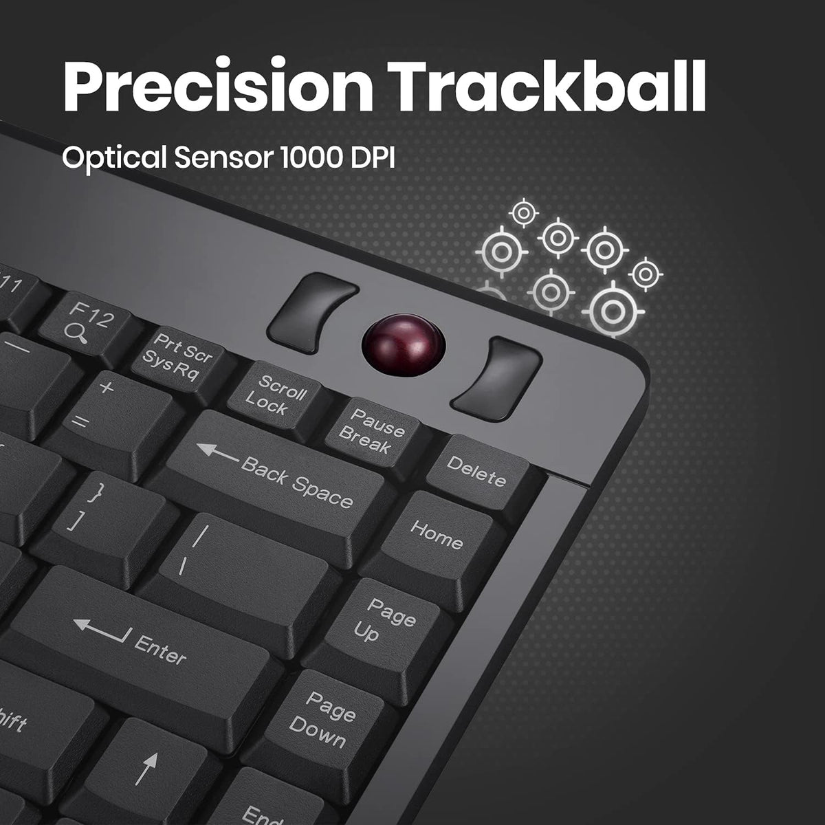 Perixx PERIBOARD-505H Wired Mini Keyboard with Built-in Trackball, 0.55 Inch Trackball and 2 USB Hubs, Black, US English Layout