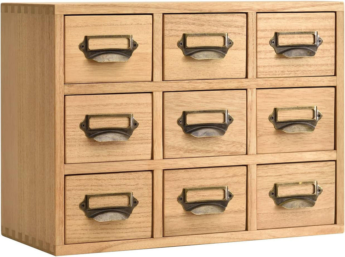 KIRIGEN Wooden Desk Organizer with 9 Drawers, Storage Cabinet, Natural