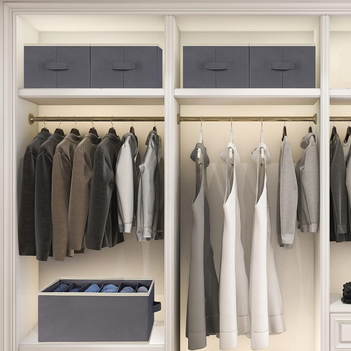 6 Pcs Large Wardrobe Organizer, 6 Grids, Dark Grey