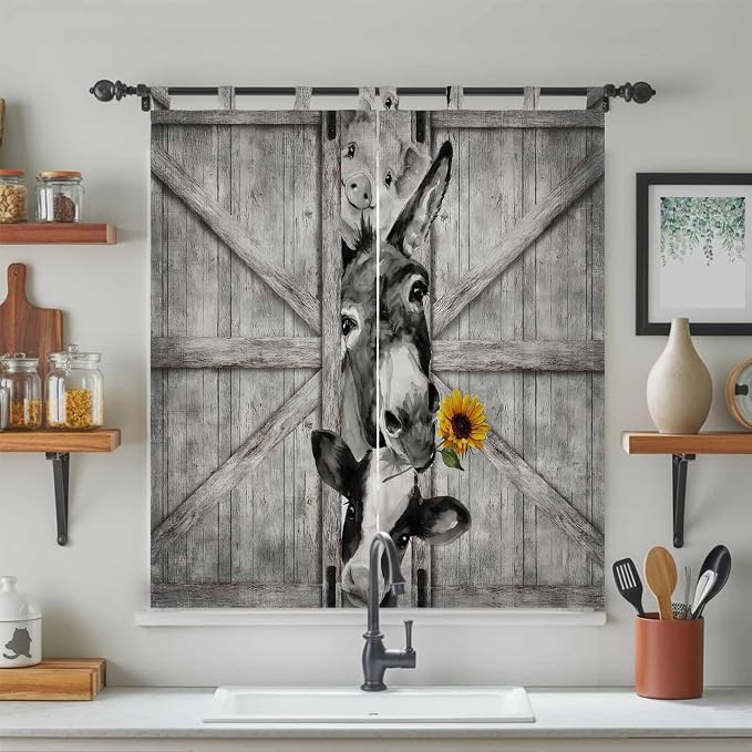 Funny Farm Animals Living Room Curtains 84 Inch Length, Window Curtains Tab Top