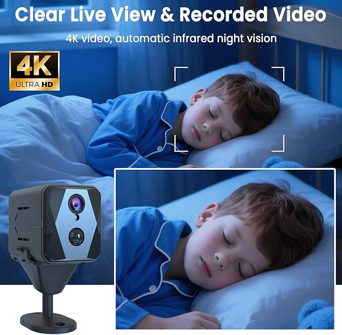 Indoor Camera, 4K Security Camera, Wireless Camera with 100-day Standby Time, Real-Time Recording, AI Motion Detection, Support Cloud & TF Storage, Auto Night Vision, Cameras for Home Security