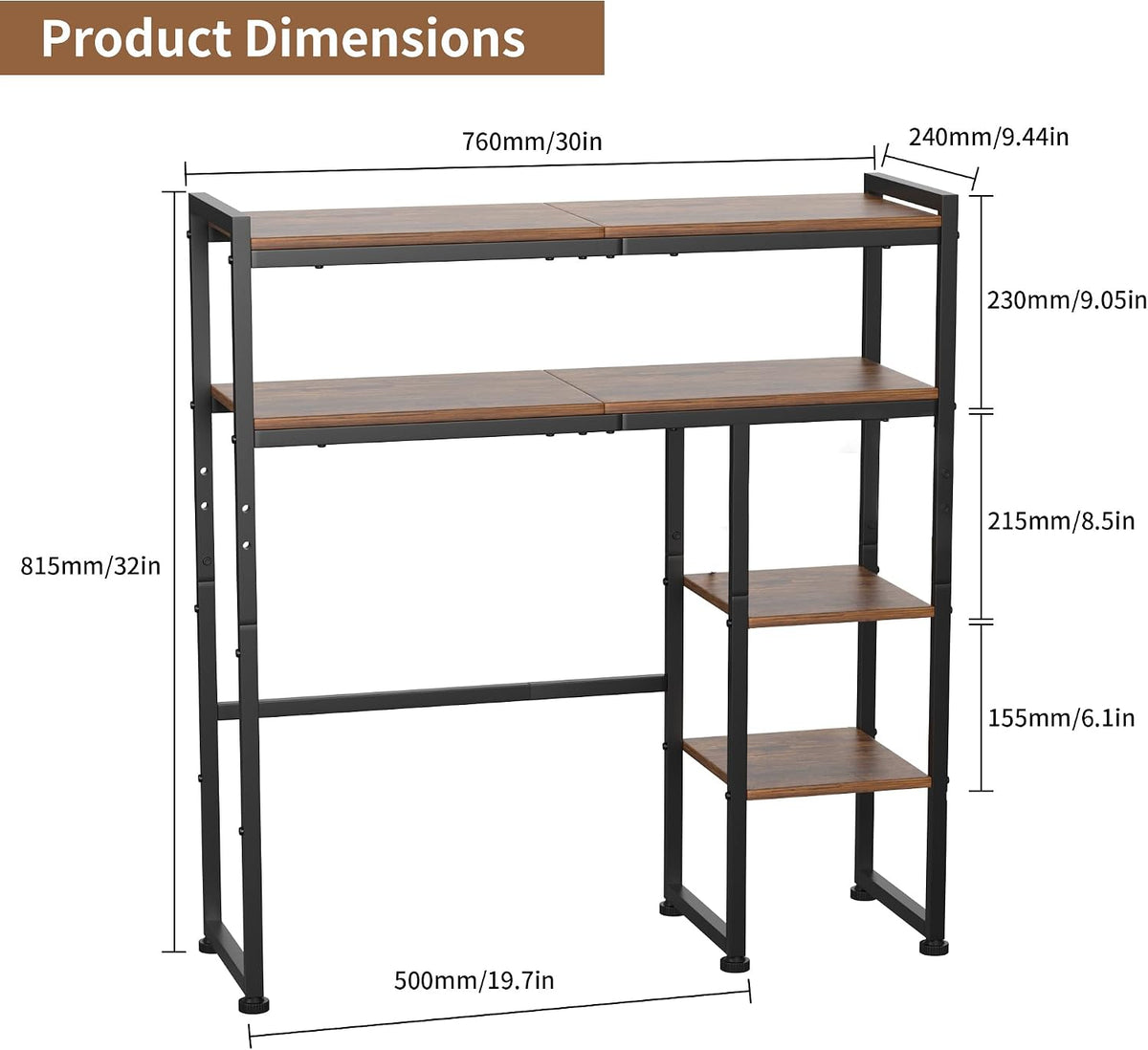 Aetheris Desktop Organizer Shelf, 30" Wooden Office Storage Rack, Display Shelf Rack, 5 Tier Desktop Display Rac, Desk Shelf, Desk Hutch for Computer Monitor (Brown)