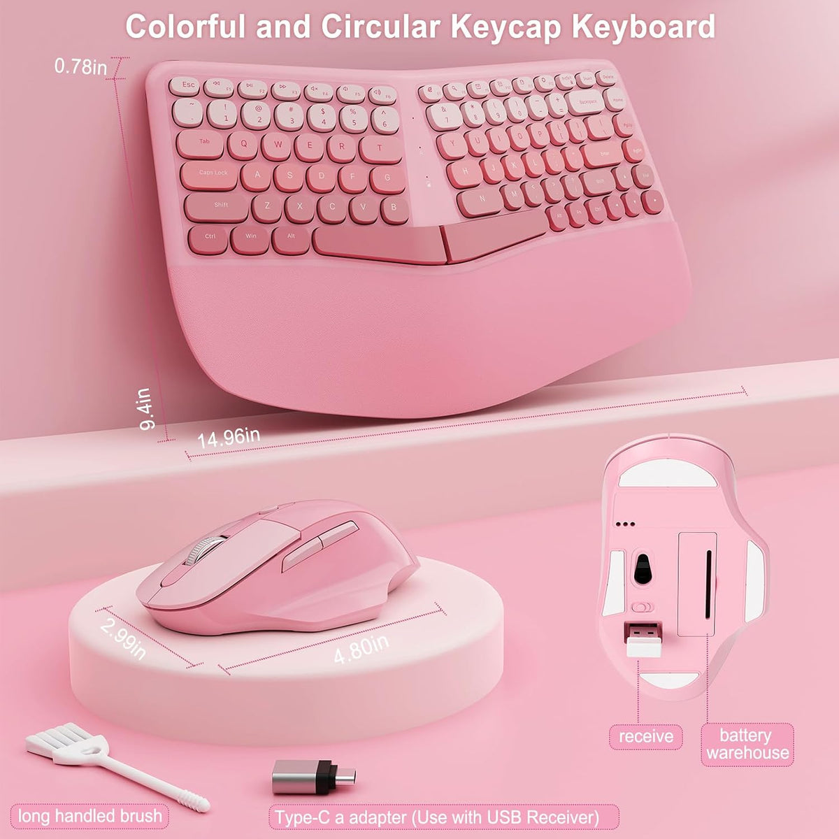 Ergonomic Wireless Keyboard Mouse, Gaming Typewriter Set with Wrist Rest