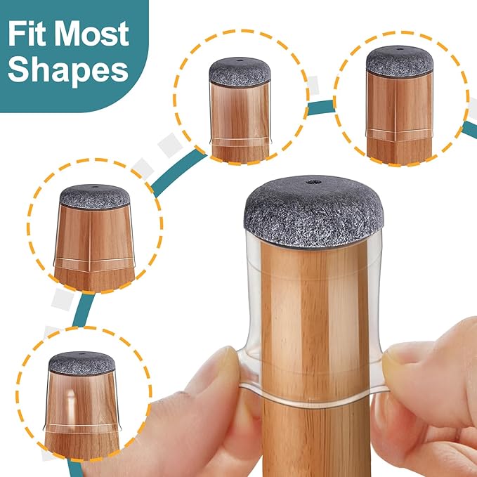 24 Pcs Chair Leg Floor Protectors Round, Silicone Felt Furniture Leg Pads Caps Covers for Hardwood Floors (Fit 8/16“ to 15/16”)