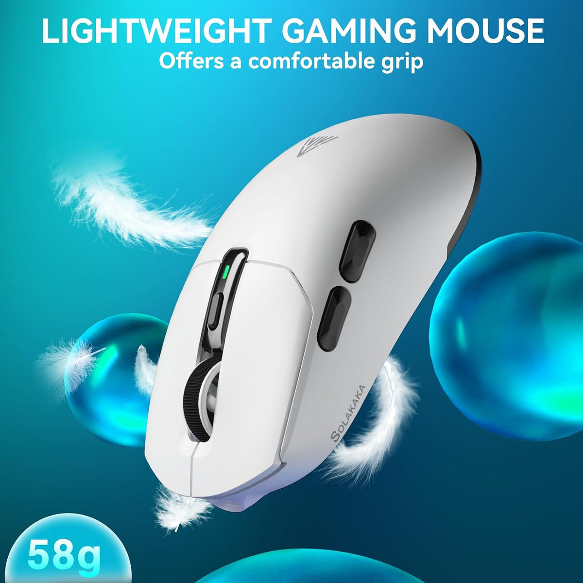SOLAKAKA SM820 Wireless Gaming Mouse with RGB Charging Dock,24000 DPI Tri-Modes Wireless Mouse with 2 Side Buttons, PAW3311 Optical Sensor, Programmable Macro Mouse for Gaming(White)