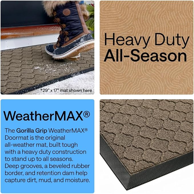 GORILLA GRIP 100% Waterproof All-Season WeatherMAX Doormat, US Designed Natural