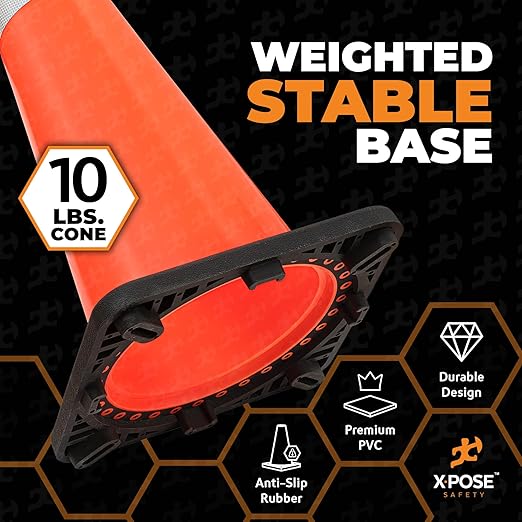 Xpose Safety 36 Inch Orange Traffic Cones with 6" & 4" Collars, 48-Pack - Multipurpose PVC Plastic Safety Cone for Parking, Soccer, Caution, Kids and Construction - DOT Approved
