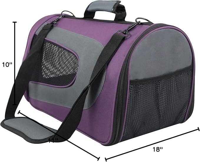 EliteField Deluxe Soft Pet Carrier (3 Year Warranty, Airline Approved), Multiple Sizes and Colors Available (18" L x 10" W x 11" H, Purple+Gray)