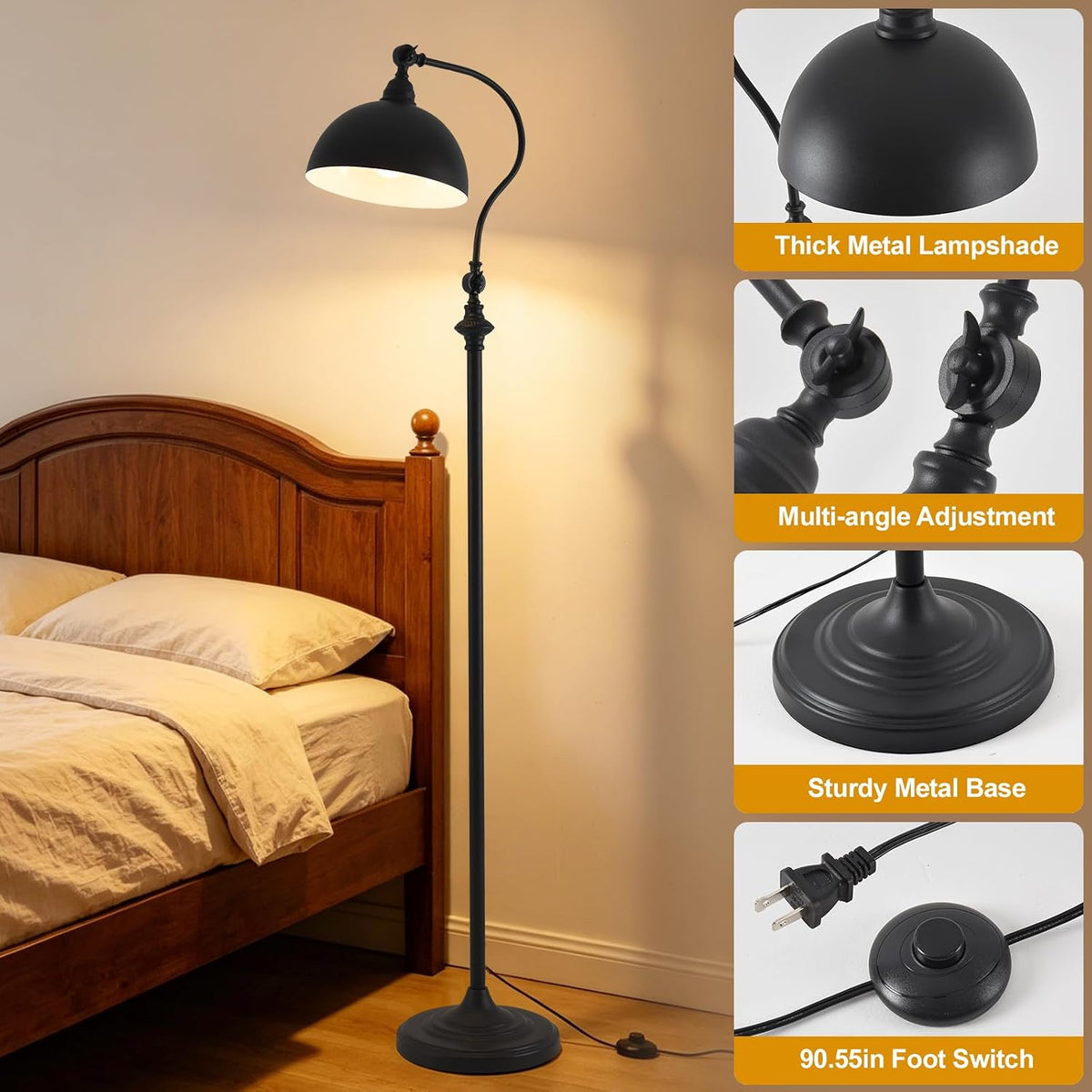 Reading Floor Lamps for Living Room with Remote and Dimmable Bulb