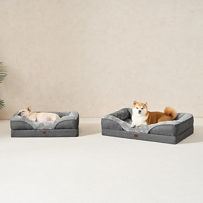 EHEYCIGA Orthopedic Dog Bed for Medium Dog, 35x22x6.5 Inch Memory Foam Dog Couch Bed with Sides, Waterproof Liner & Washable Removable Cover, Bolster Pet Sofa, Grey