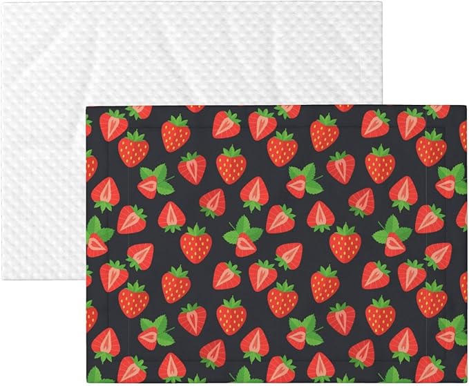 Two Sided Pet Cuddler Blanket for Anxiety Calming, Cute Red Strawberry Pattern Black, Reversible Plush Design with Bubble Dot Pattern Provides Familiar Surface Anywhere