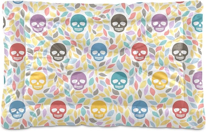 Skull Colorful Cartoon Pet Bed Cute Dog Bed Mat Absorbing Non Slip Pad Pet Sleeping Mat for Small, Medium, and Large Dogs Puppy Cat 24 in x 18 in