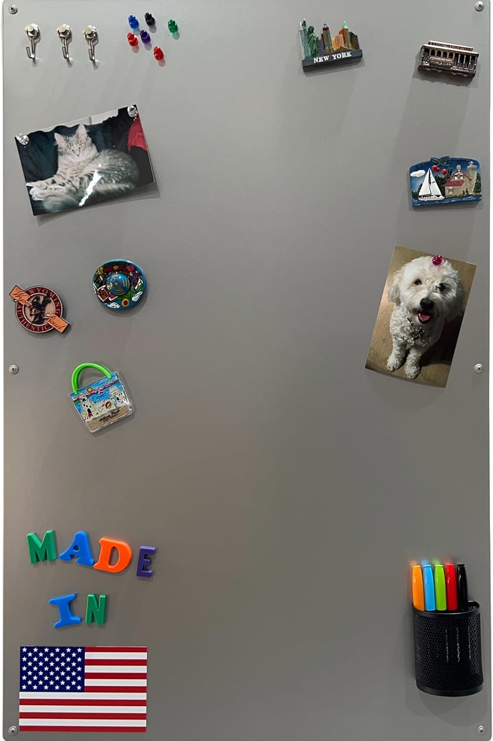 Magnetic Dry Erase Bulletin Board for Wall, Metallic Silver, 23" x 35"