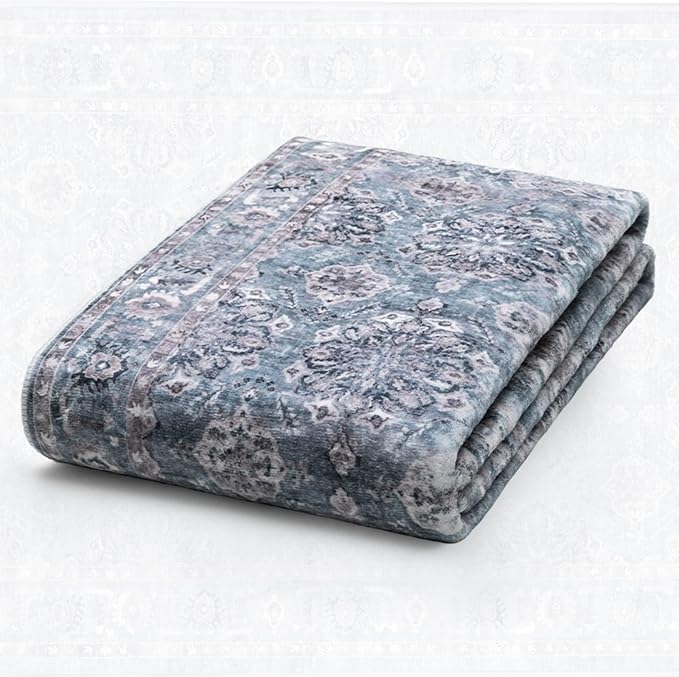 SERISSA Boho Area Rug 5x7 Blue Grey, Washable Large Rugs
