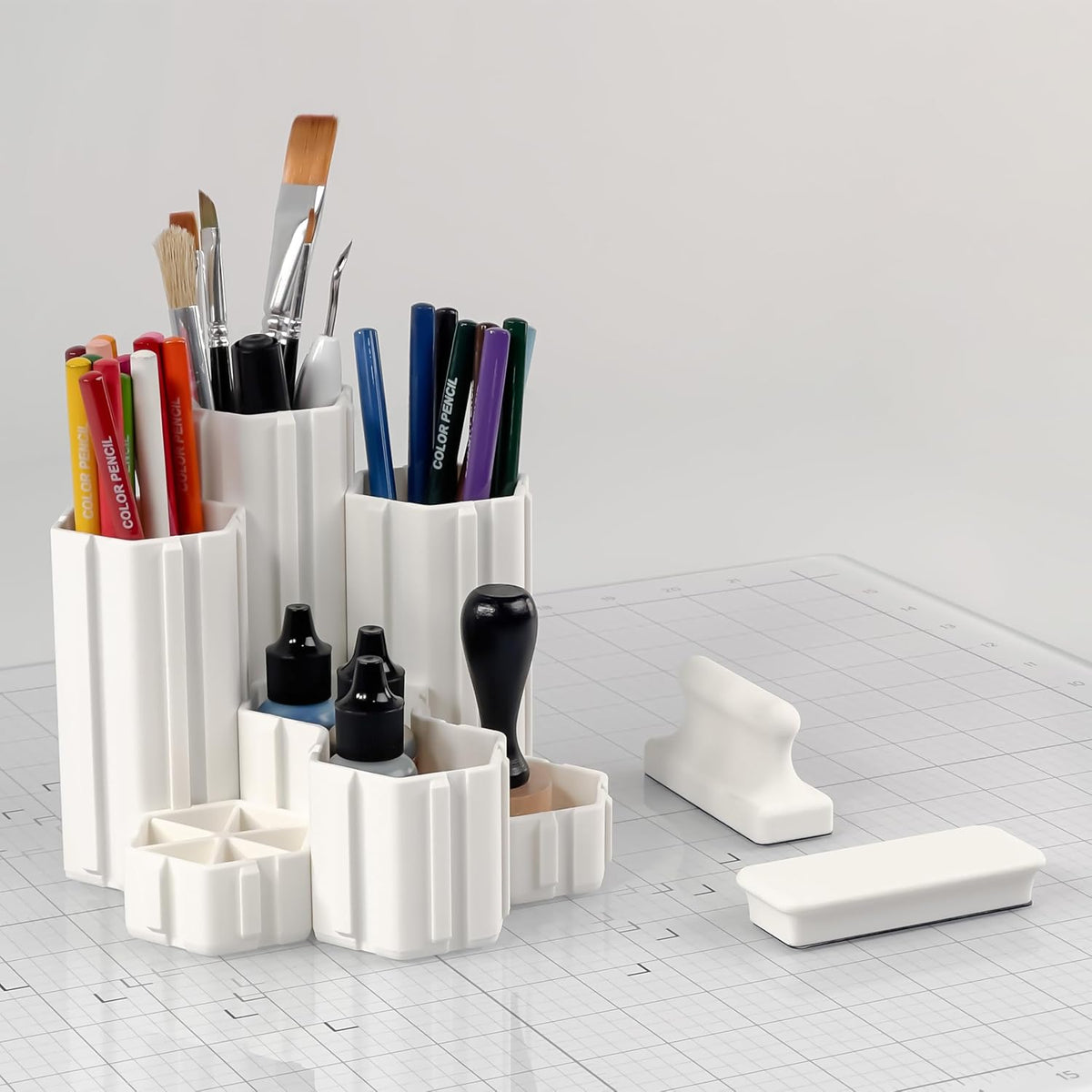 Glassboard Studio Hexaflex Organizer Set - Pen and Pencil Holder for Desk, Versatile Hexagon Design, Adjustable Dividers, 12 Color Options - Desk and Office Organization (Steel Gray)