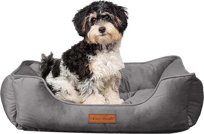Modern Threads Luxury Dog Bed - Comfortable Tufted Velvet Cushion for Small to Medium Dogs - Machine Washable - Durable & Cute Sleep Space for Pets - Pamper Your Pet with Cozy Beds - Charcoal