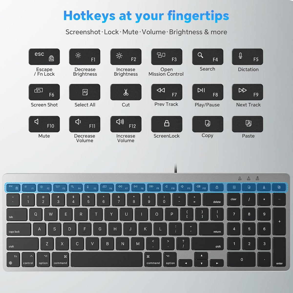OMOTON Keyboard and Mouse for Mac, Wired USB-C & USB-A, Zero Setup, Grey
