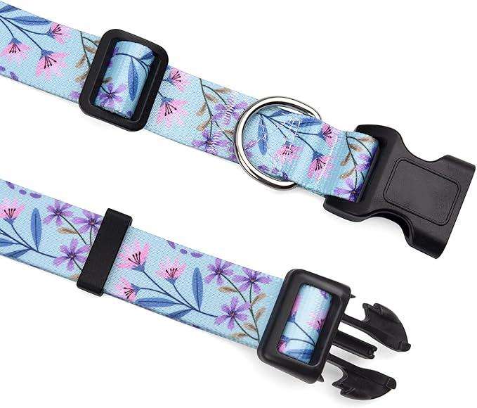 Dog Collar and Leash Set with Bohemia Floral Tribal Geometric Patterns - Soft Ethnic Style Collar Adjustable for Small Medium Large Dogs(Pink + Purple Floral Set,XS)