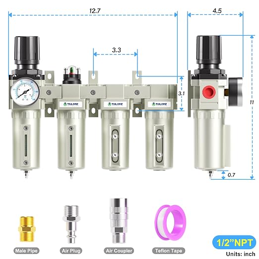 TAILONZ PNEUMATIC 0-240PSI 1/2 Inch NPT Industrial Grade 4 Stage Air Drying