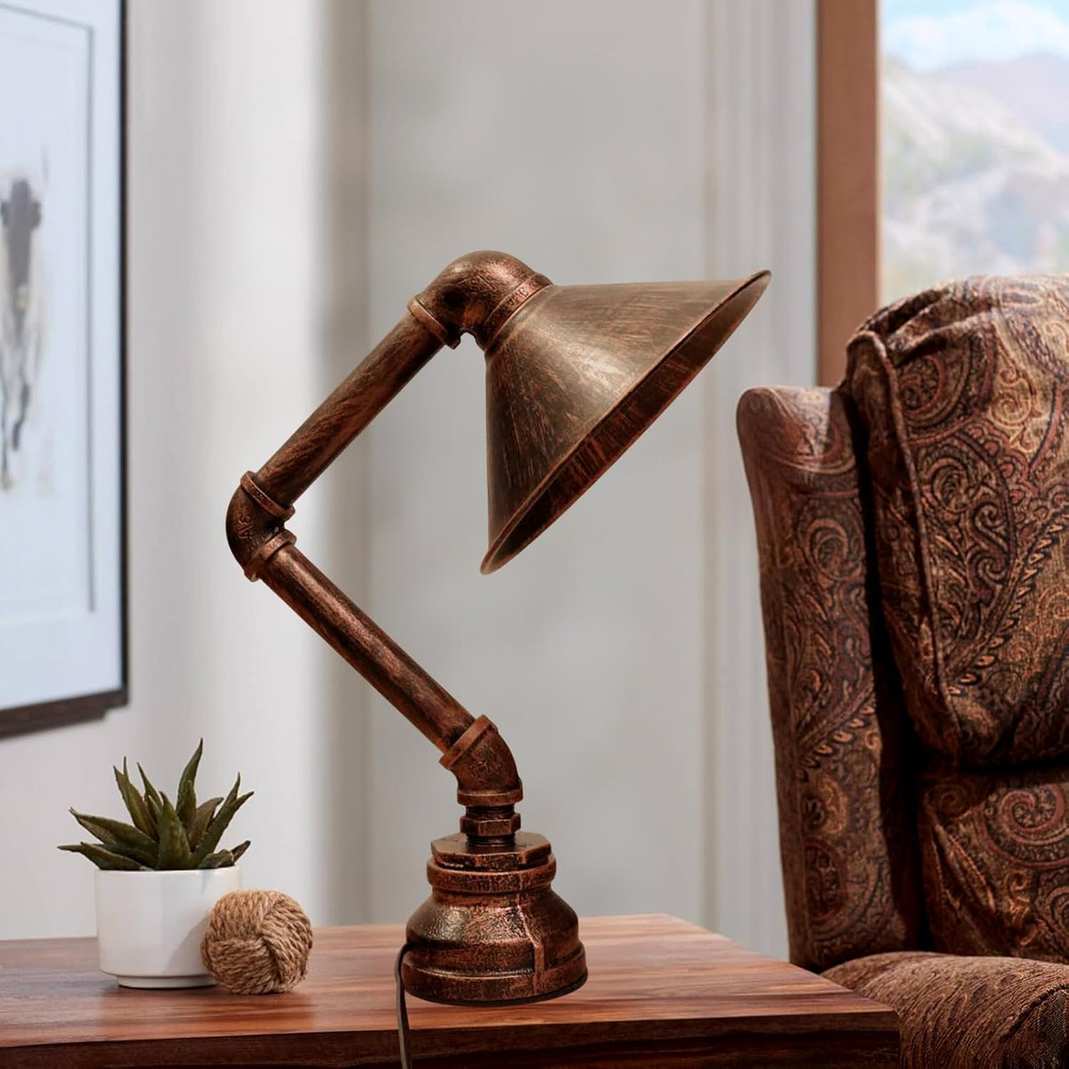 Steampunk Table Lamp, Vintage Industrial Metal Robot Table lamp, Water Pipe Table Lamp, Robot Style Desktop Light for Bedside Desk Bar Cafe Desktop Room Decoration (Not Included Bulb)