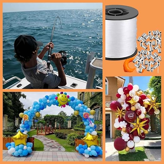 Aboda Heavy Duty Fishing Line 1mm 100lb Test 328 Ft Value Pack with Crimp Sleeves, Clear Monofilament Fishing Line - Strong Invisible Fishing Wire for Crafts, Hanging Decorations, and Pictures