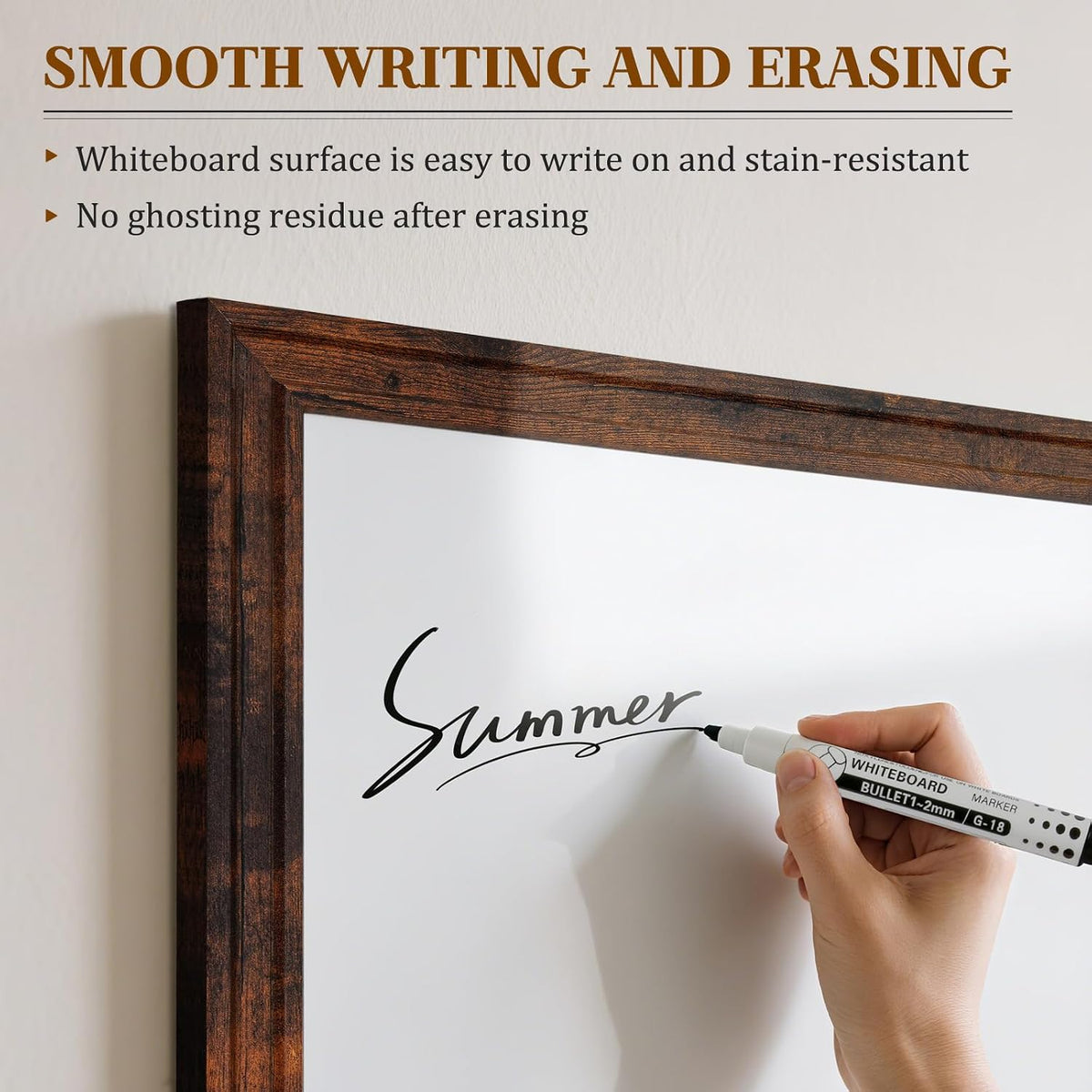 Large Dry Erase White Board for Wall, 48"x36", Brown White Wooden Frame
