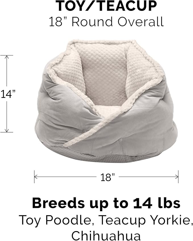 Furhaven 18" Round Pet Bed for Indoor Cats & Small Dogs, 100% Washable, For Pets Up to 14 lbs - Minky Plush & Velvet Hug Bed - Silver Gray, 18-inch