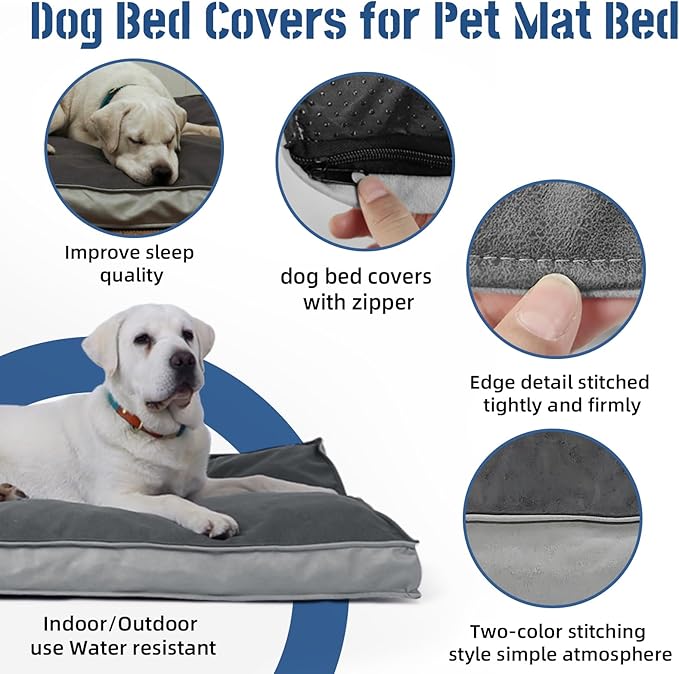 Dog Bed Cover, Comfortable and Quiet Dog Bed Covers for Pet Mat Bed,Washable Removable Cover，Faux Leather Pet Nest, 44" L x 32" W x 4" H，Cover Only